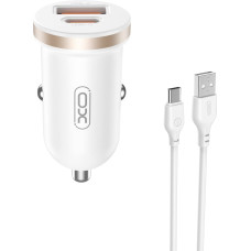 XO car charger CC56 PD 30W QC 1x USB 1x USB-C white + USB - USB-C cable