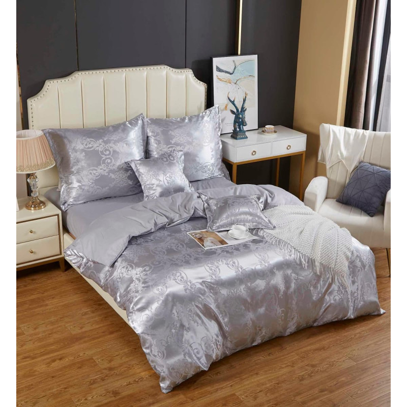 Satīna gultasveļa ar izšuvumu 220x200 pelēka AT007