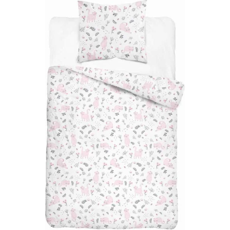 Kokvilnas gultas veļa 140x200 4928 A Cats rozā pelēka ar vienu spilvendrānu 70x80 XOXO DREAM