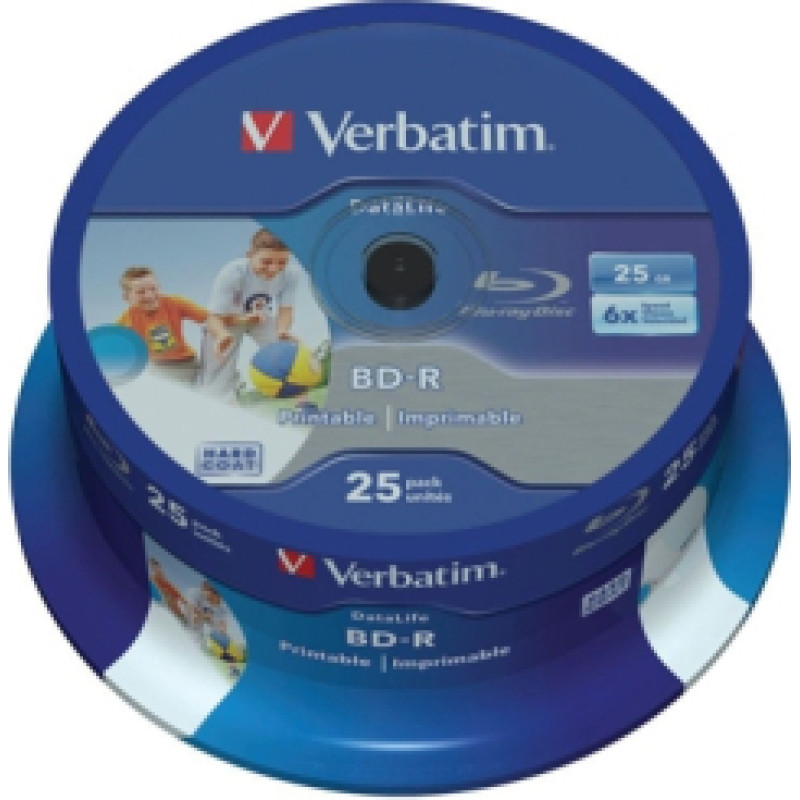 BD-R Verbatim 25GB 6x Datalife 25 Pack Spindle Wide Printable no ID