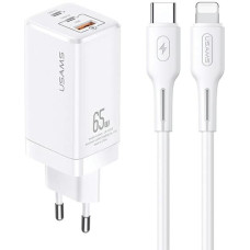 USAMS T33 Gan 65W Mini Fast Charger + SJ406 U43 C to L Cable White