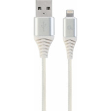 Gembird USB Male - Lightning Male Premium cotton braided 1m Silver|White