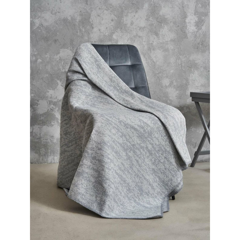 Unia - Cotton Cloud Akrila kokvilnas sega 165x200 2145-1P Silts betona pelēks gultas pārklājs pleds ar RAW tamborējumu