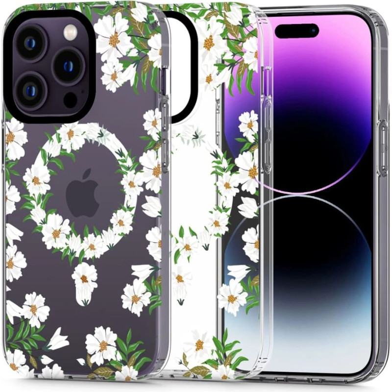 Tech-Protect MagMood MagSafe case for iPhone 13 Pro Max - white daisies