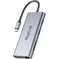 Raycue Hub 11w1 RayCue USB-C do 2x USB-A 2.0 480Mbps + 3x USB-A 3.2 5Gbps + SD|TF 3.0 + HDMI 4K30Hz + VGA 1080p + RJ45 + PD 3.0 100W (sary)
