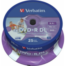 Matricas DVD+R DL Verbatim 8.5GB Double Layer 8x AZO Wide Printable non ID 25 Pack Spindle