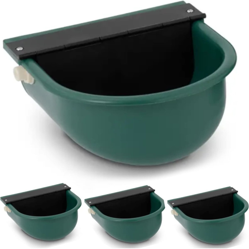 Wiesenfield Plastmasas dzirdinātājs liellopiem un zirgiem ar ūdens pieslēgumu, 2,8l, zaļ&scaron; - komplektā 4.