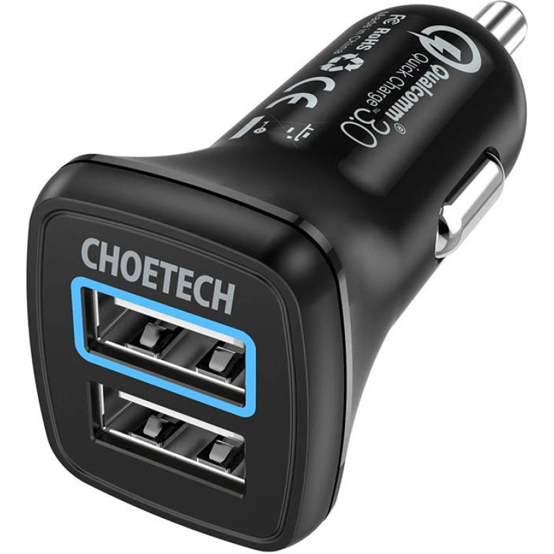 Choetech car charger 2x USB Quick Charge 3.0 30W 2,4A black (C0051)