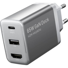 Vention FJAH0-EU USB(C+A)+HDMI GaN mains charger (60W|5W|4K@60Hz) (grey)