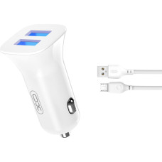 XO car charger TZ10 2x USB 2,4A white + microUSB cable