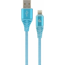 Gembird USB Male - Lightning Male Premium cotton braided 1m Blue|White