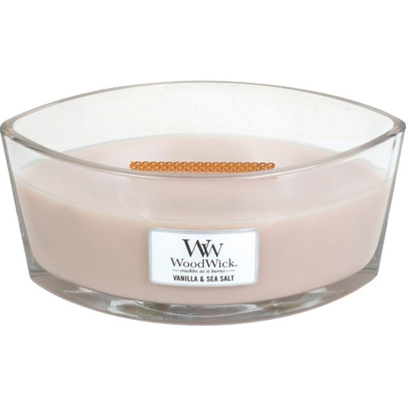 Woodwick Vanilla &Sea Salt scented candle with wooden wick 453,6 g