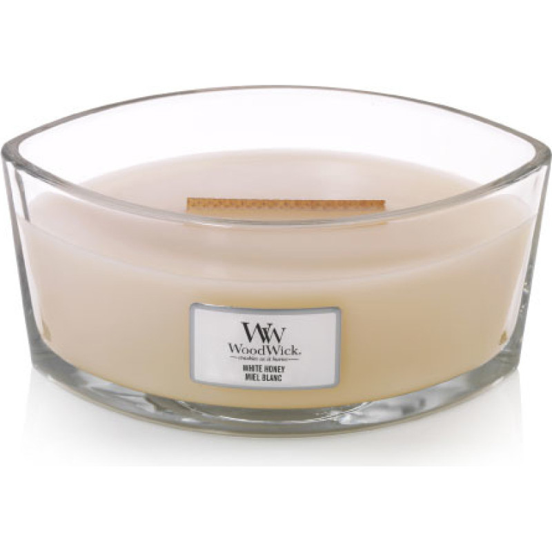Woodwick White Honey scented candle with wooden wick 453,6 g