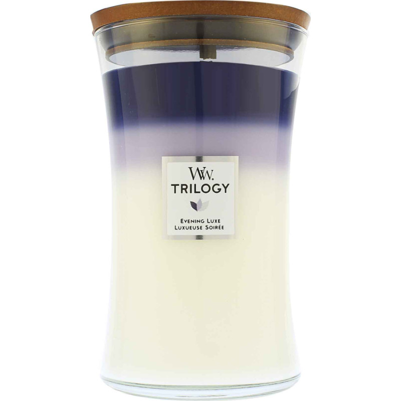 Woodwick Trilogy Evening Luxe scented candle with wooden wick 609 g