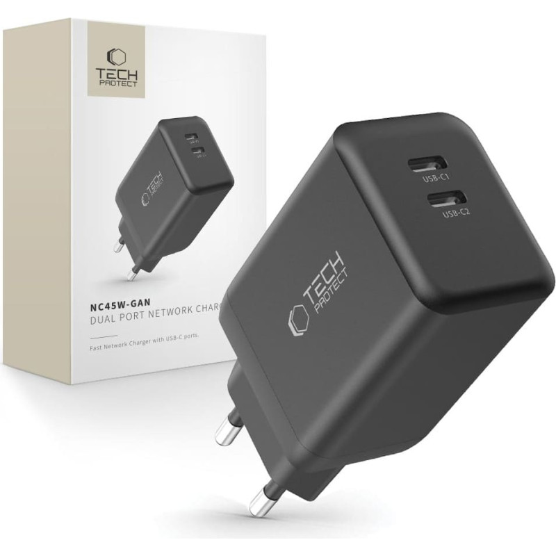 TECH-PROTECT NC45W-GAN 2-PORT NETWORK CHARGER PD45W BLACK