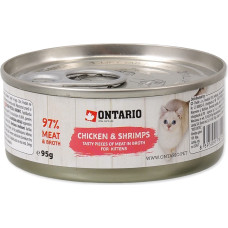 Ontario Konservi kaķēniem – Ontario Junior Chicken Pieces+Shrimp 95g