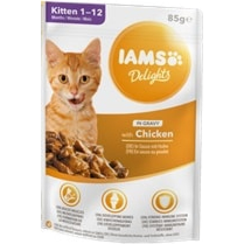 Iams Konservēta barība kaķēniem : Iams Kitten Junior Rich in Succulent Roast Chicken 85g