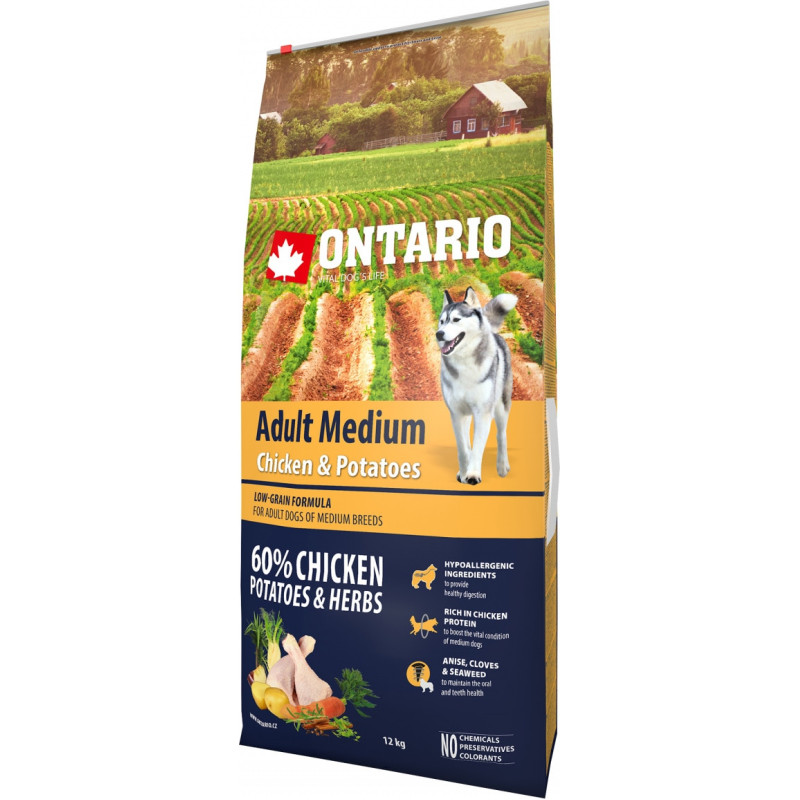 Ontario Sausa barība suņiem - Ontario Dog Adult Medium Chicken and Potatoes, 12 kg