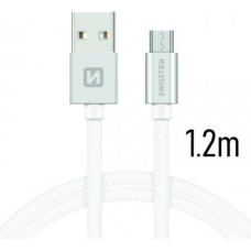 Swissten Textile Universāls Micro USB Datu un Uzlādes Kabelis 1.2m Sudraba