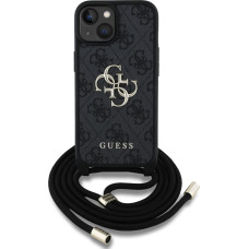 Guess PU 4G Metal Logo Crossbody Strap Case for iPhone 15 Black