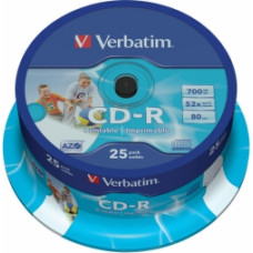 Matricas CD-R AZO Verbatim 700MB 1x-52x Wide Printable, ID Bran,25 Pack Spindle