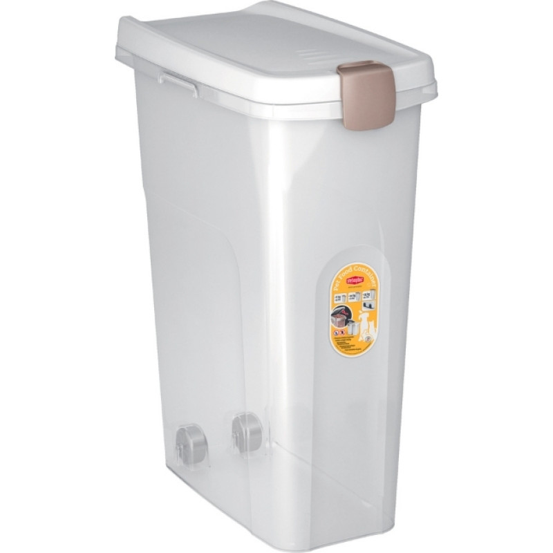 Stefanplast Trauks ar riteņiem mājdzīvnieku barības uzglabāšanai 15kg 40L 45x27x61cm caurspīdīgs|balts