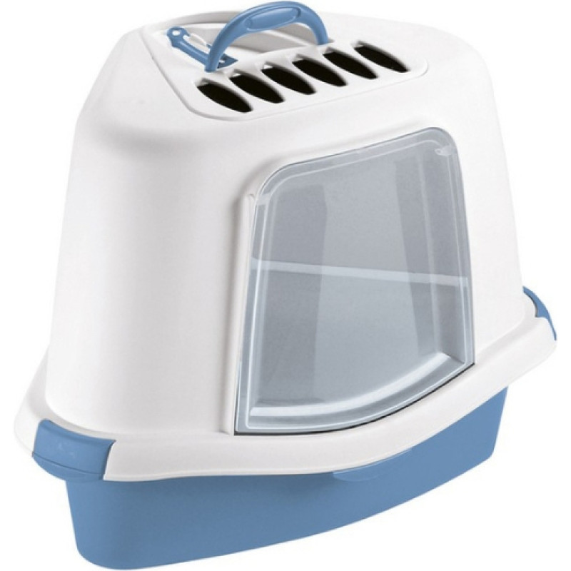 Stefanplast Kaķu tualete stūra slēgtā Sprint Corner Plus 56x40x40cm zila|balta