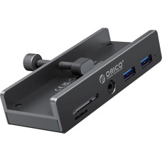 Orico MH5PMM Clamp-mounted Hub USB-C | 2x USB-A 3.0, + SD&TF + 3.5mm Audio - Black