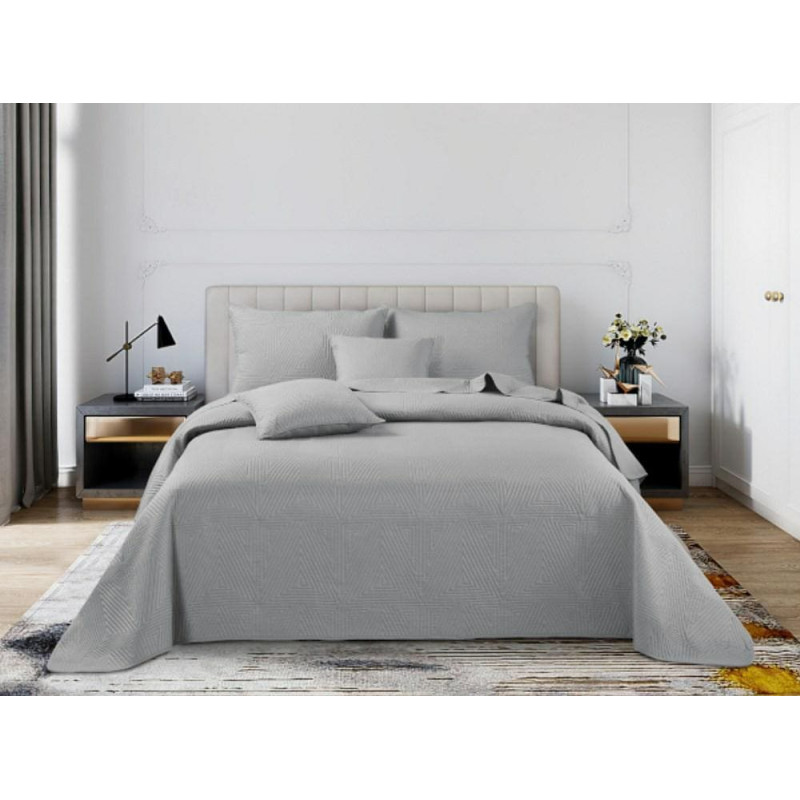 Dekoratīvais gultas pārklājs 200x220 Trio pelēks ģeometrisks I25