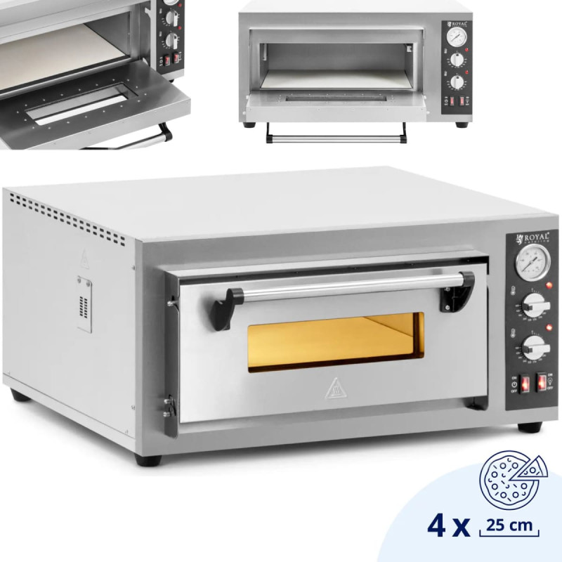Royal Catering Elektriskā picas krāsns ar &scaron;amota akmeni 4 picām diametrs 25cm 4200W