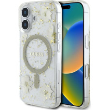 Case Guess Resin Flowers Glitter MagSafe for iPhone 16 beige