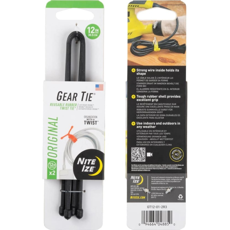 Nite Ize - Zobrata saite 12 collu oriģinālā griežamā saite — divu iepakojumu — melns — GT12-01-2R3