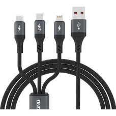 Dudao 3in1 kabelis 60 W USB-A — MicroUSB USB-C iPhone Lightning 1,2 m — melns