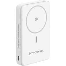Wozinsky Qi2 10000mAh magnētiskā jaudas banka ar USB-A USB-C 22,5 W PD statīvu — balts