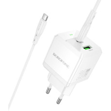 Borofone Wall charger  BN19 Intenso GaN - USB + Type C - PD 20W QC 3.0 3A with Type C to Type C cable white