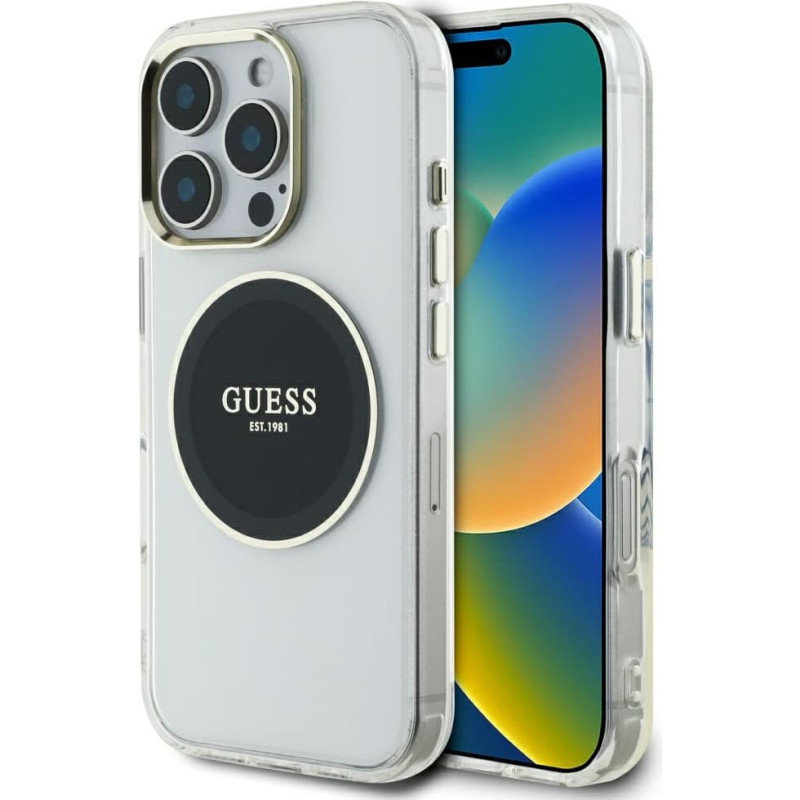 Case Guess IML Metal Colored Circle      Classic Logo MagSafe for iPhone 16 Pro black