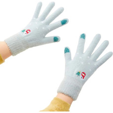 Women's winter telephone gloves with a snowman and a Christmas tree - green