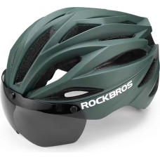 Rockbros Bike Helmet with Visor, Detachable UV Protective Goggles, Unisex - Green