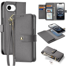 Dux Ducis Lawa iPhone 16e Leather Case with Detachable Magnetic Wallet - Gray