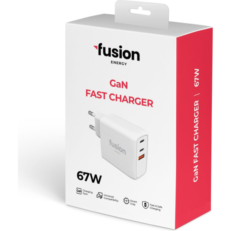 Fusion Energy lādētājs 2 x USB-C | USB-A | 67W | 3A balts (saderīgs ar Macbook | Dell | HP | ASUS)
