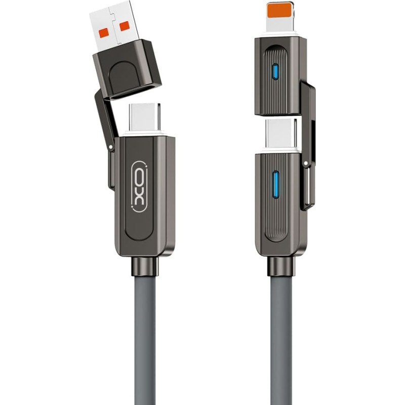 XO cabel NB275 4w1 USB-C - Lightning + USB + USB-C 60W 1,0m szary