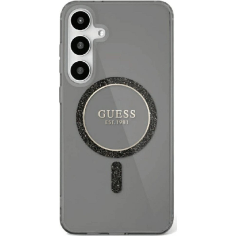 Guess Glitter Circle Classic Logo MagSafe case for Samsung Galaxy S25 Ultra black