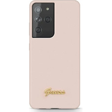Guess GUHCS21LLSLMGLP S21 Ultra G998r pink hardcase Silicone Script Metal Logo
