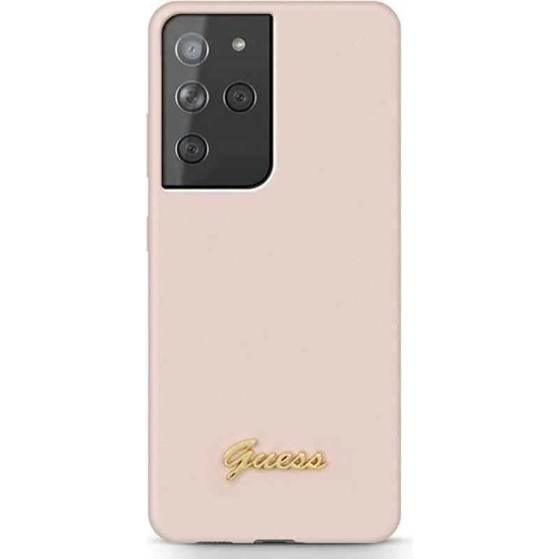 Guess GUHCS21LLSLMGLP S21 Ultra G998r pink hardcase Silicone Script Metal Logo
