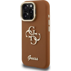 Guess PU Grained 4G Logo Stand Camera Frame Case for iPhone 16 Pro Max Brown