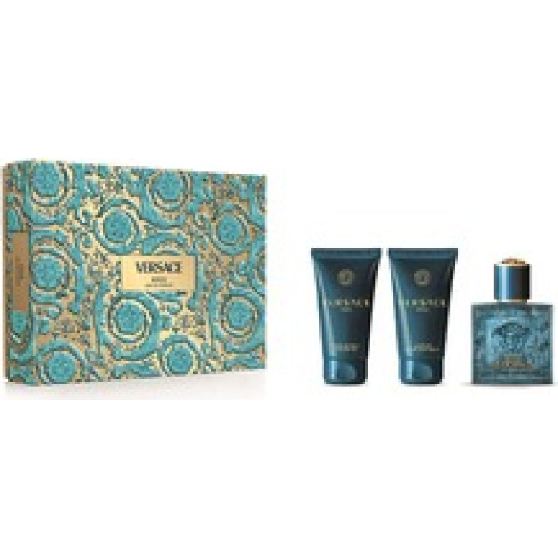 Versace Eros Eau de Parfum Gift Set EDP 50 ml, shower gel 50 ml, and body lotion 50 ml.