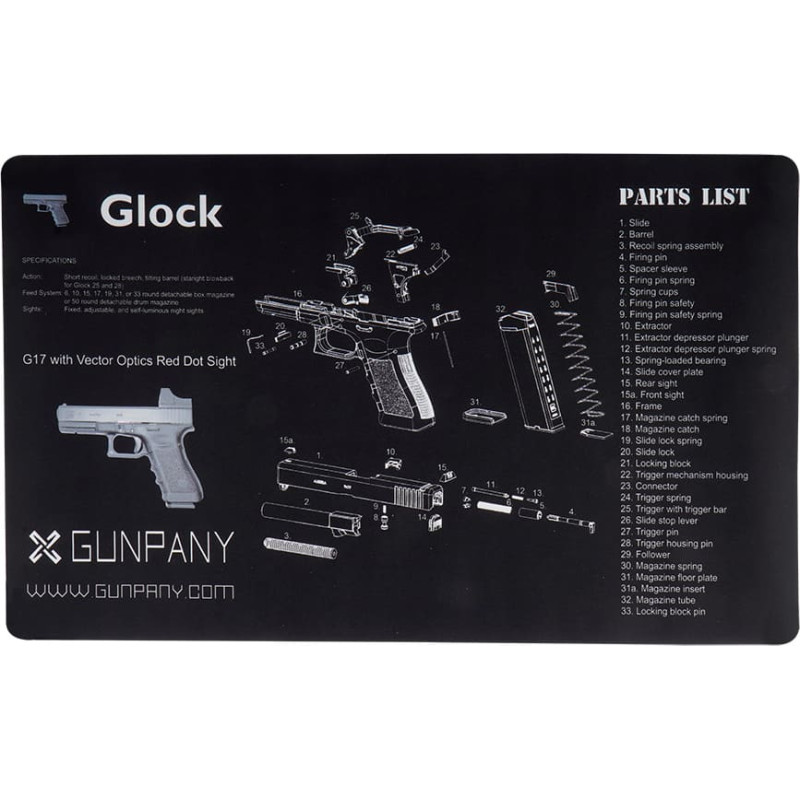 Gunpany - Tīrīšanas paklājiņš Glock pistolei - melns - SCBM-02