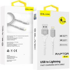 Blavec Cable Raptor braided - USB to Lightning - 2,4A 0,5 metres Apple CarPlay (CRA-UL24WS05) white-silver