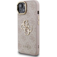Guess PU 4G Metal Logo Stand Camera Frame Case for iPhone 13 Pink