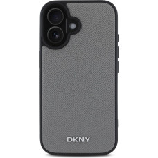 Dkny PU Leather Silver Metal Logo Magsafe Case for iPhone 16 Grey